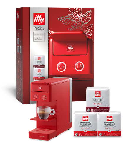 Y3.3 box Macchina da caffè Iperespresso Y3.3 rossa e 3 confezioni di capsule