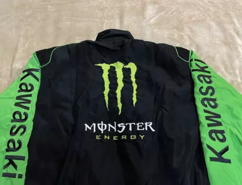 Unisex Adults Kawasaki F1 Team Racing Embroidery Cotton Padded Zip Jacket Black! - Picture 8 of 17
