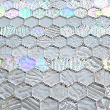100 Pcs Hexagon White Iridescence Stained Glass Pieces Mosaics Tiles for Crafts