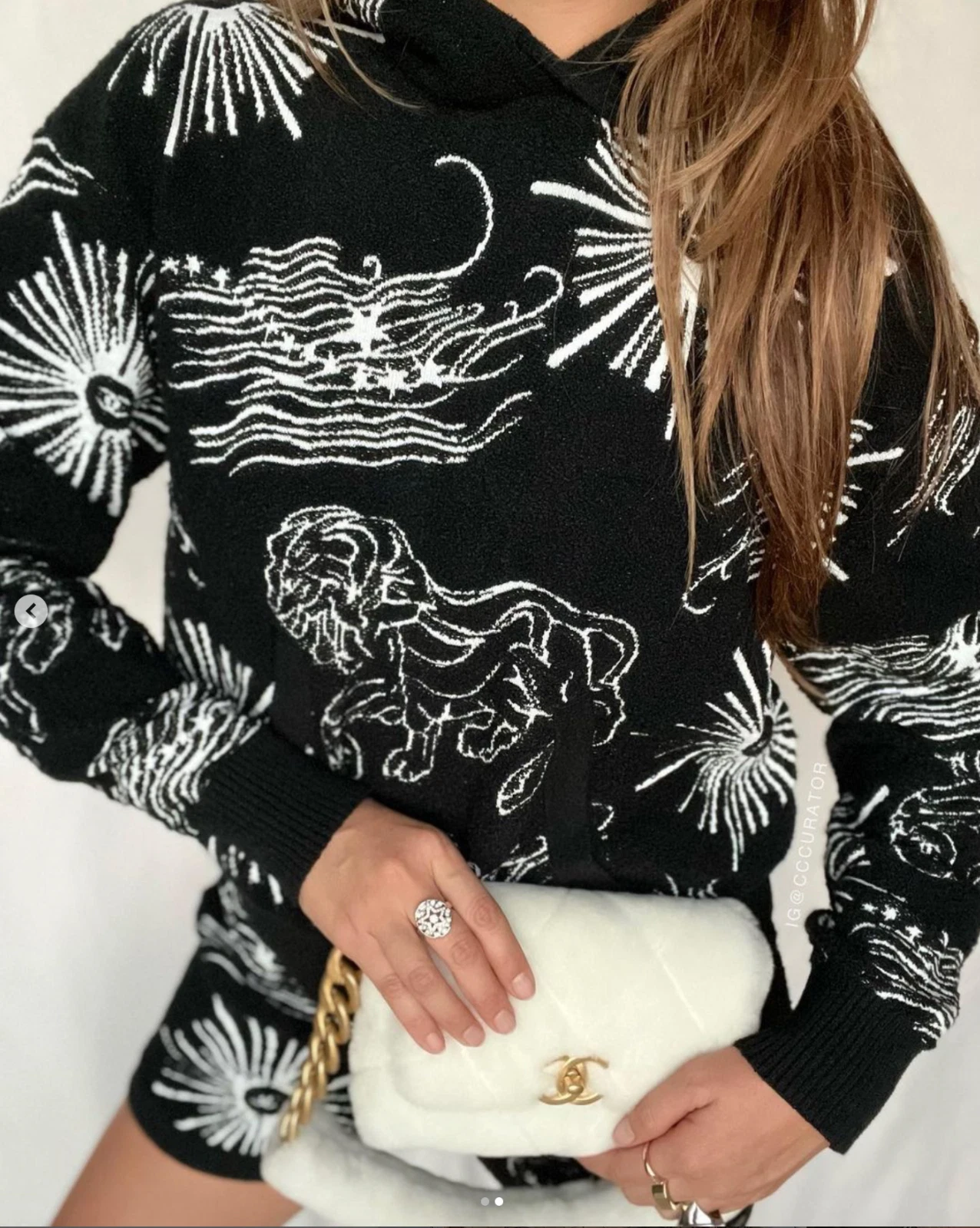 22C CHANEL NERO BIANCO TERRY CC LOGO FELPA PULLOVER MAGLIONE 34