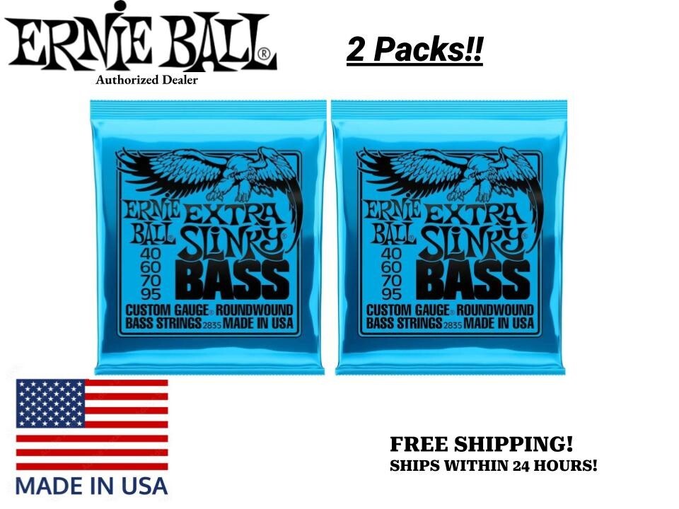 *2-PACK ERNIE BALL 2835 EXTRA SLINKY ELECTRIC BASS STRINGS 40-95*