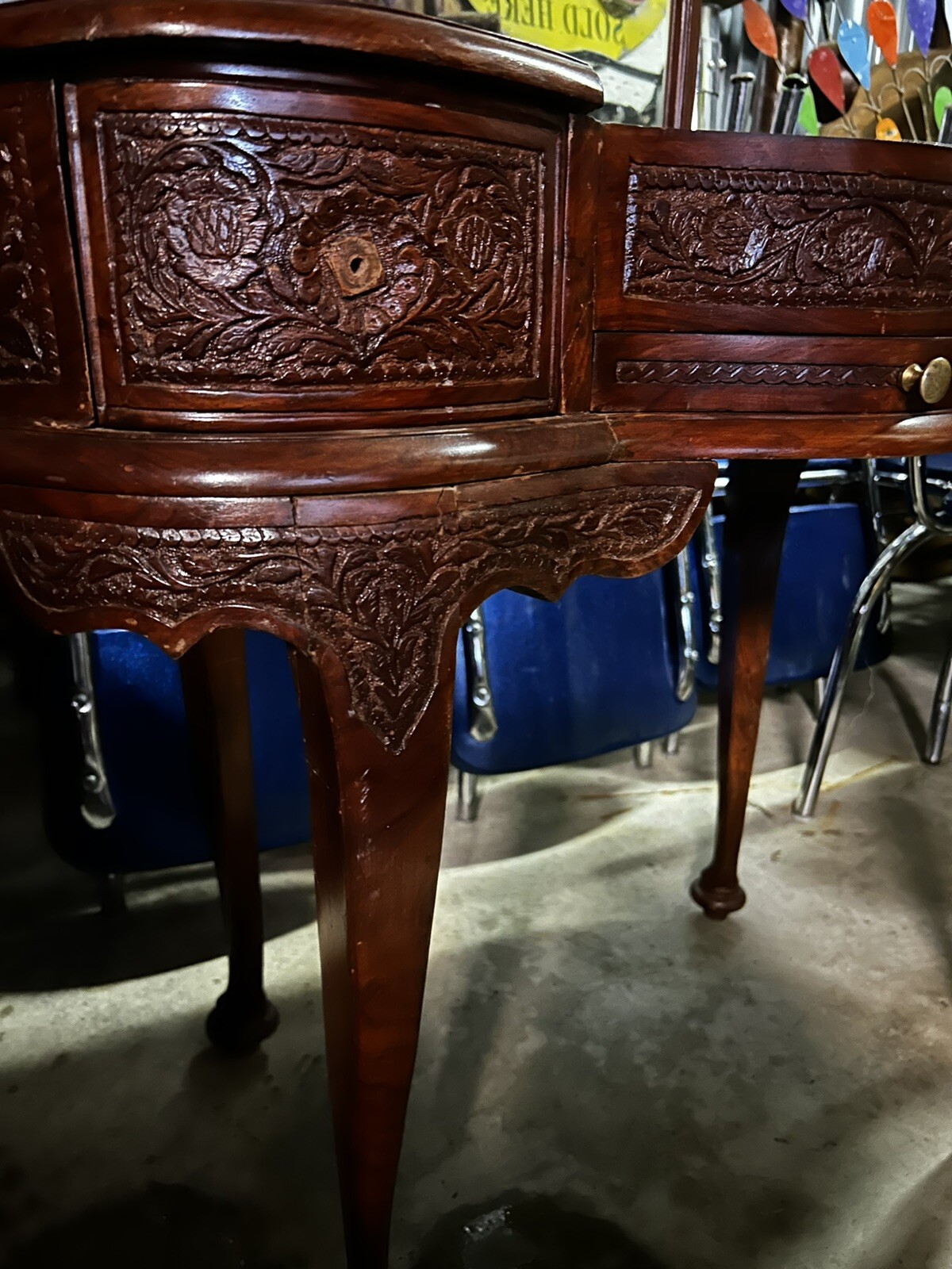 Antique Portuguese Portugal Vanity Desk Dressing Table Carved Ornate