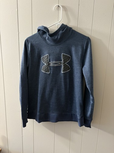 Under Armour Youth Medium Hooded Sweatshirt Blue With Grey Logo EUC School A2 - Picture 3 of 8