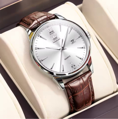 OLEVS Men's Watches Leather Strap Quartz Wristwatch For Men Waterproof Watch