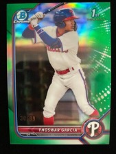 2022 Bowman Chrome YHOSWAR GARCIA 1st Rookie GREEN REFRACTOR #30/99 Brewers RC