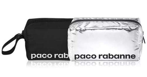 Paco Rabanne Unisex Reversible Black/Silver Pouch Toiletry Bag Wristlet Clutch