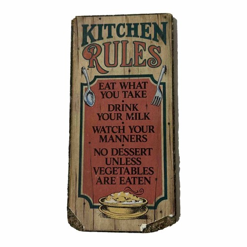 Vintage Wooden Novelty Sign Kitchen Rules Plaque Home Decor 7.5 x 3.5