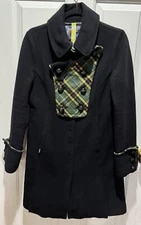 Soia & Kyo Women’s Medium Wool Black Coat Colorful Plaid Overlay Buttons