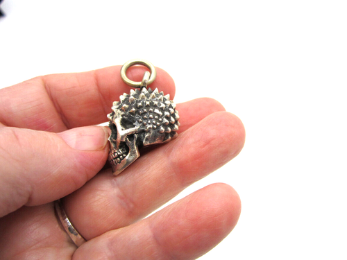 Estate King Baby Large Ornate Spike Sterling Silver Skull 38.5 Gram Pendant - Picture 4 of 4