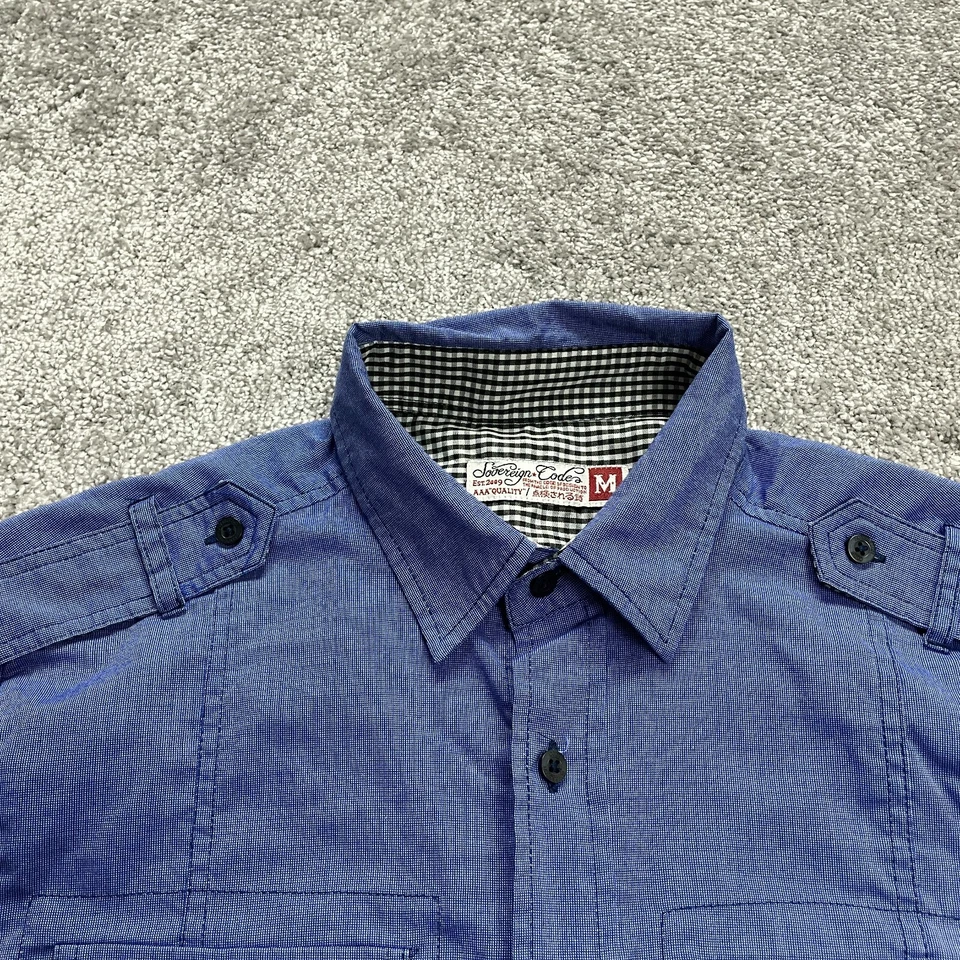 Sovereign Code Button Up Shirt Mens Medium Blue Pockets Short Sleeve Adult Top - Image 4 of 4