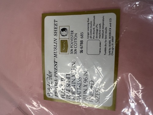 Lenzuolo piatto completo doppio vintage mussola rosa chiaro Sears Perma Prest - Foto 4 di 9