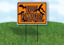 HAPPY HALLOWEEN ORANGE BATS Yard Sign with Stand LAWN SIGN
