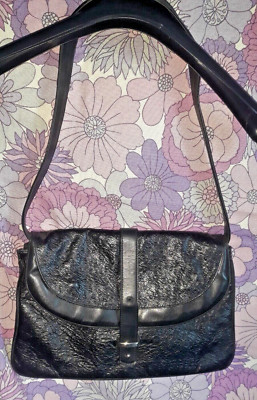 Vintage Shortfield Mod Schultertasche Straußenhautoptik schwarz
