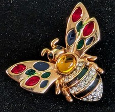 Vintage Bumble Bee Enamel & Crystal Brooch High End Swarovski? Figural