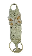 Vintage 70s Cream Macrame Butterfly Wall Hand Towel Holder Bathroom Hanging