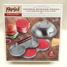 Double Burger Press & 8.75" Cheese Melting Dome by Parini Stainless Steel NEW