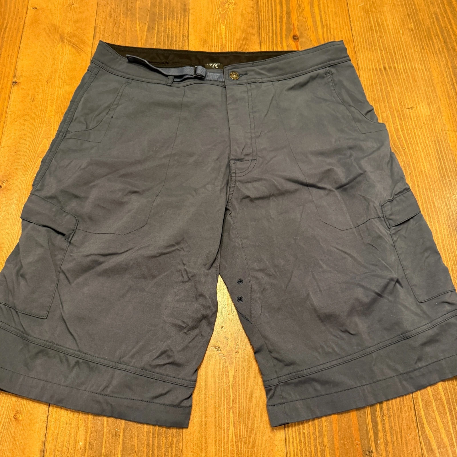Prana Zion 12” Cargo Belted Hiking Shorts Mens XL Blue Gray Stretch Nylon