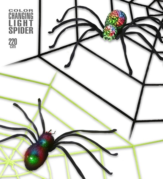 Spinne Halloween Deko Riesiges Spinnennetz Mit Spinne Leuchtend 220 Cm Neu-image