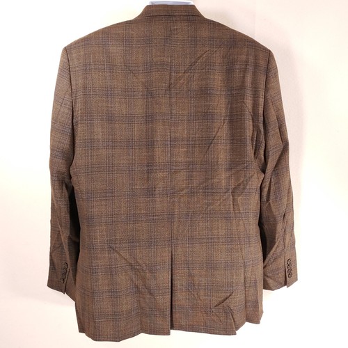 Bespoke Sport Coat Mens 44R Windowpane Brown Blazer Jacket 2 Bttn 1 Vent Pocket - Picture 11 of 19