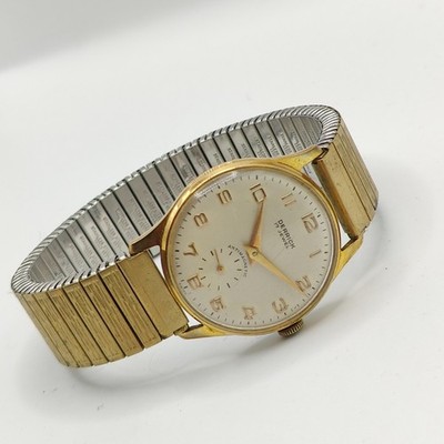 Vintage Mens Working Mechanical Hand Wind Up Watch Sub Dial Derrick 1950s Gold