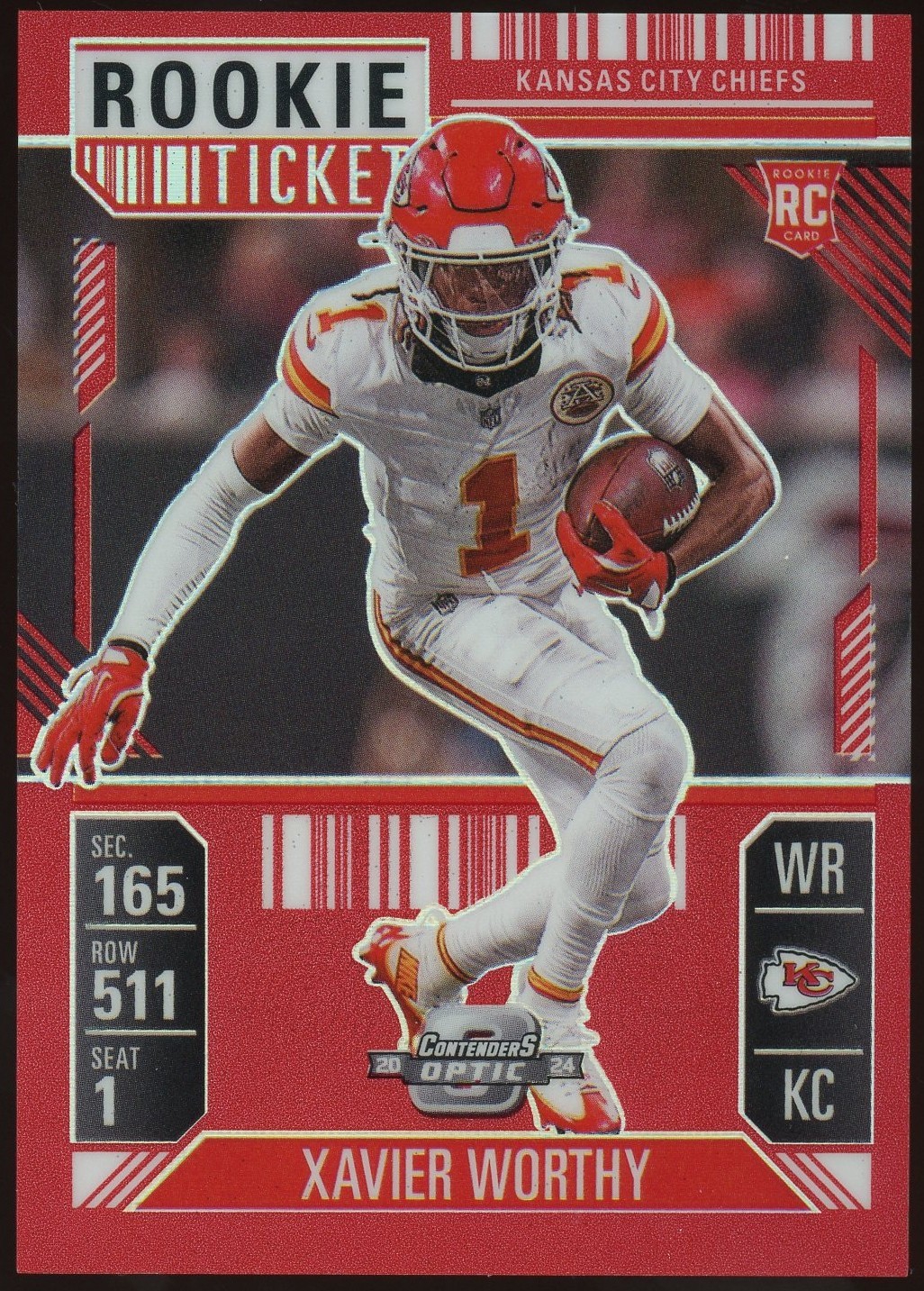 2024 Contenders Optic Xavier Worthy Rookie Red /199 #100 Kansas City Chiefs