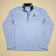 Greyson Sport 1/4 Zip Pullover Men Tee Size Medium Blue Long Sleeve Stained
