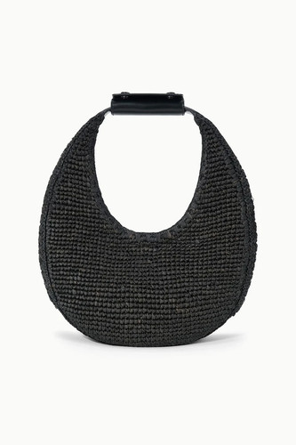 Staud Moon Raffia Bag in Black Raffia