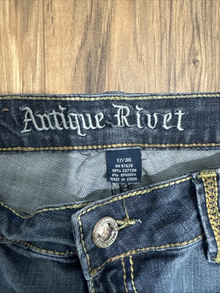 Pantalones de mezclilla para mujer antiguos gris remache, talla 36/17 Foto 2 de 4