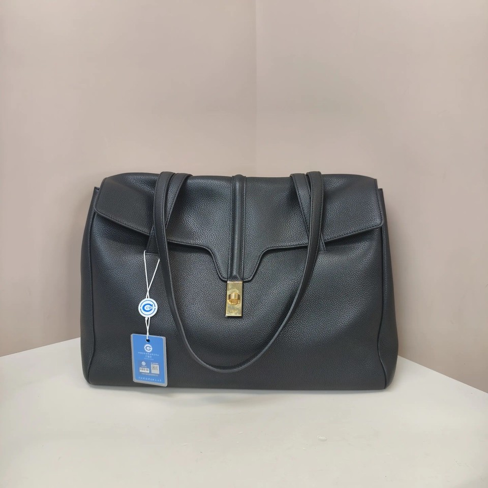 Authentic Pre-owned Celine Large Soft 16 black Leather Shoulder Tote Bag
