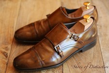 Prada Tan Brown Leather Double Monk Buckle Shoes Men's UK 7 US 8 EU 41
