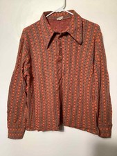 Vintage Jacquard 100% Acrilan Acrylic Men’s 1/4 Button Shirt Made In USA Size XL