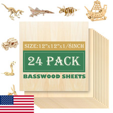 24-Pk 12x12 Basswood Sheets 1/8" 3mm for Laser Cutting Craft Plywood