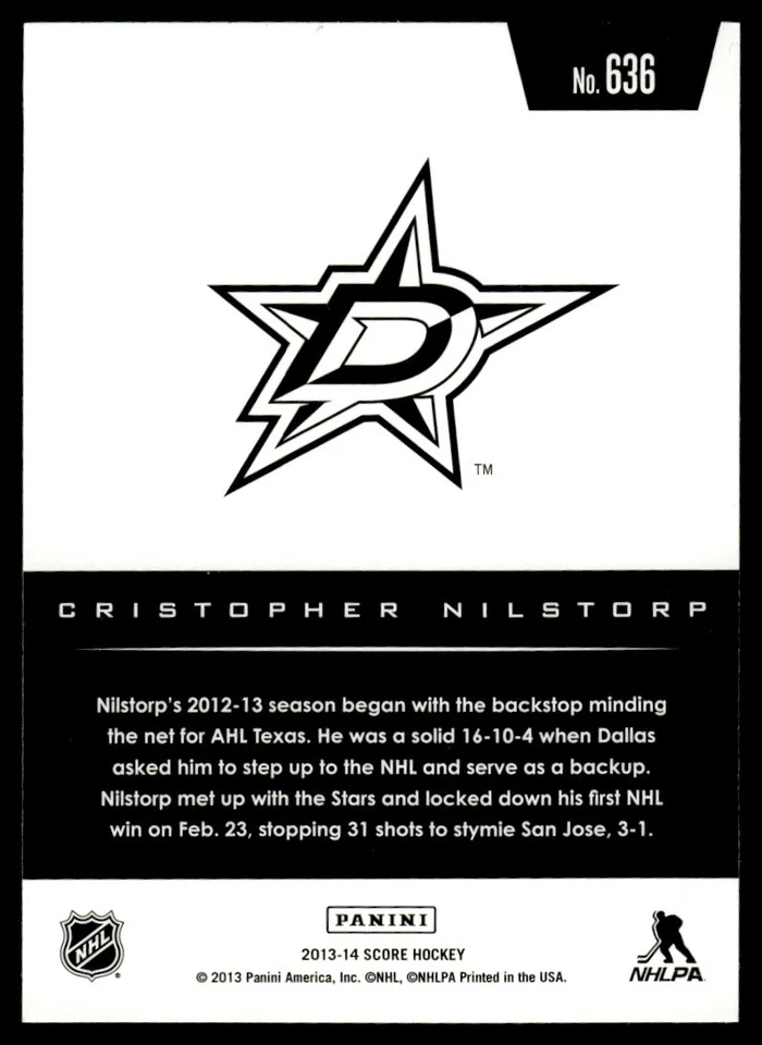 2013-14 Score Gold Cristopher Nilstorp Dallas Stars #636 - Image 2 of 2