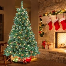 Artificial Snow Flocked Christmas Tree with LED Lights Pinecones 4FT 5FT 6FT 7FT