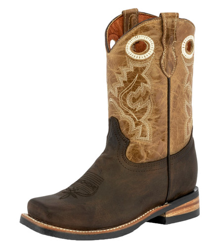 Botas vaqueras de cuero marrón liso para niños pequeños Vaquero Rancho talla 8, 12, 13 - Imagen 1 de 6