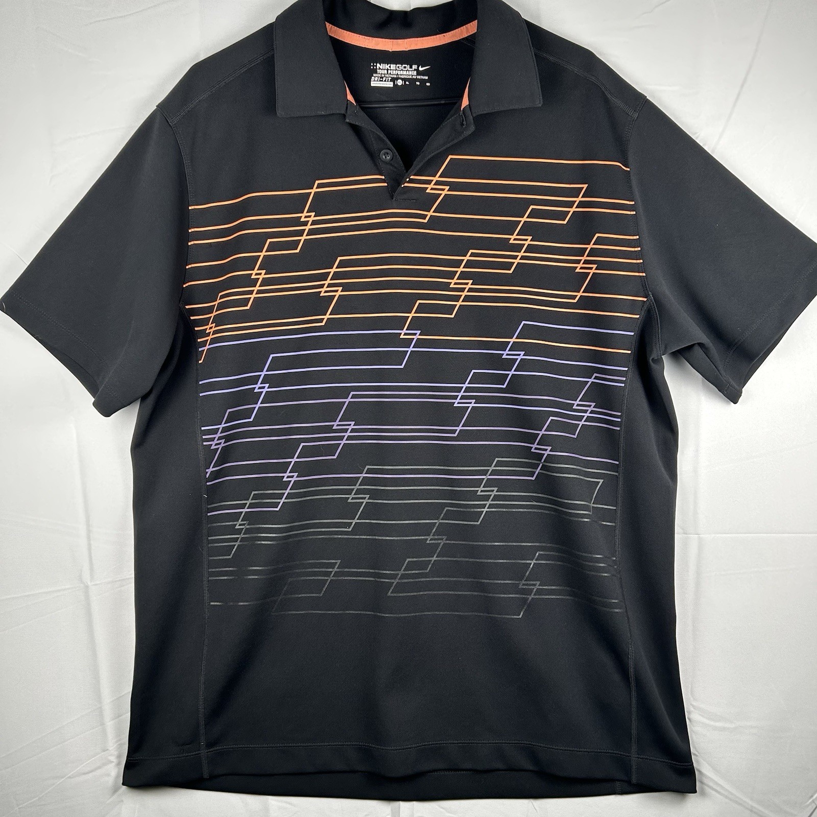 Nike Golf Dri-Fit Polo Men’s XXL 2XL Black Orange Striped Stretch Short Sleeve