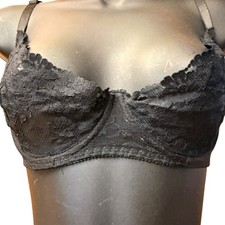Vintage Jezebel Renee Of Hollywood Bra 32D Soft Cup Sheer Underwire Black Goth
