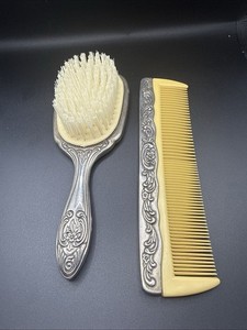 Vintage Silver Plated Vanity Comb And Brush Set