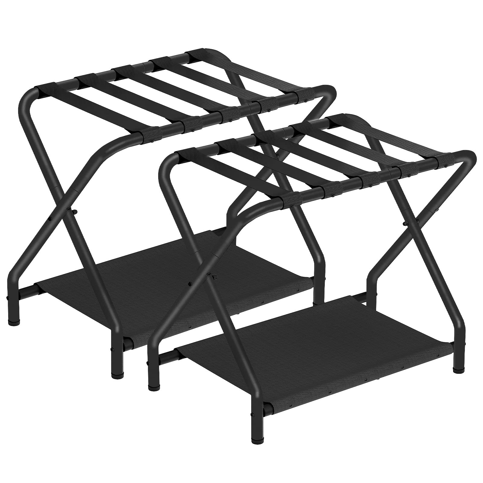 Luggage Rack, Pack of 2, Folding Suitcase Stand with Fabric Storage Shelf for...-image