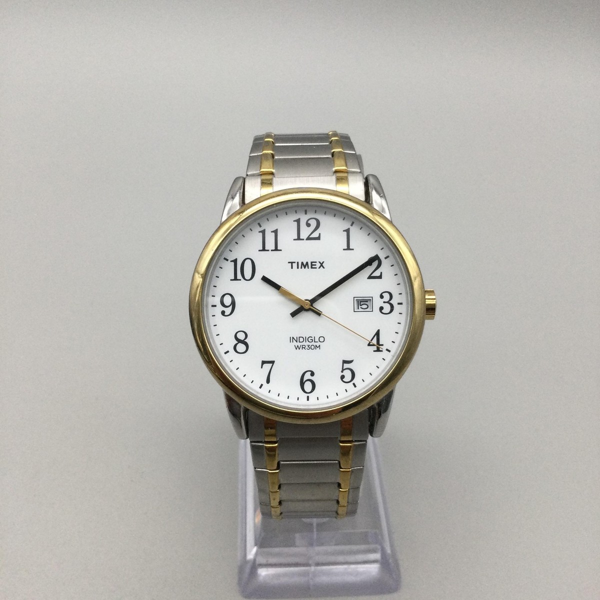 Timex Indiglo Mens Watch 38mm White Dial Two Tone Expansion WR30M 