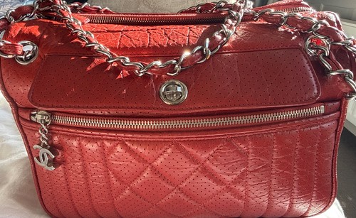 Authentic Vintage Chanel Perforated Leather "50s" Shoulder (2006 - 2008) in Red