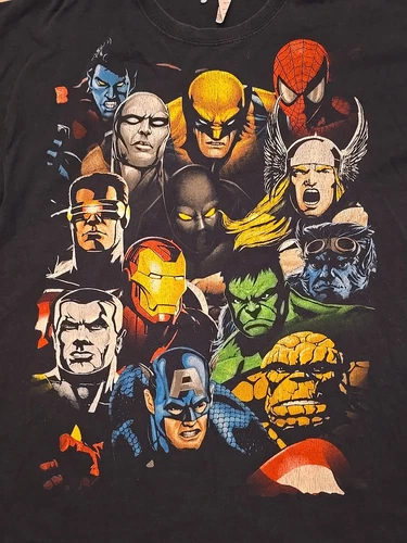 Vtg Marvel T-Shirt Mens 2XL Black Mad Engine Avengers X-Men Wolverine 90s Y2K