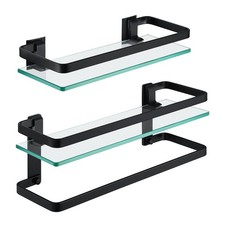 Glass Bathroom Shelf, Tempered Glass Floating Bathroom Shelf with Bar Rectang...