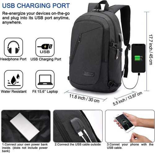 Secure Travel Backpack with USB Port for 15.6 inch Laptop, Anti-Theft Design - Afbeelding 3 van 7