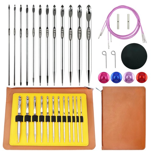 Tunisian Crochet Hooks Set with Cable,12 Size Aluminium Interchangeable Croch...