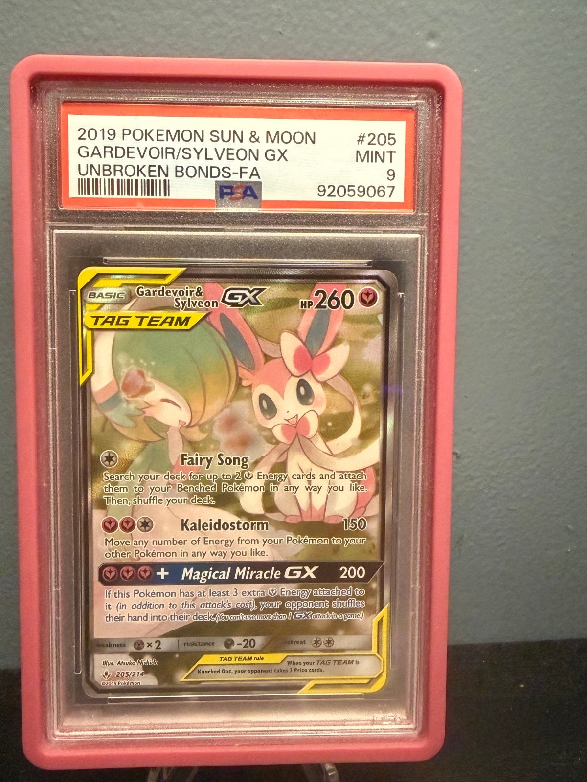 Gardevoir & Sylveon GX (Alternate Full Art) 205/214 Sm-Unbroken Bonds Holo PSA 9