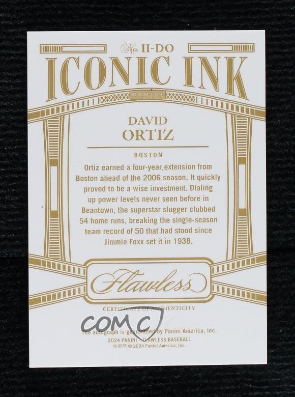 2024 Panini Flawless Iconic Ink Emerald 4/5 David Ortiz #II-DO Auto HOF view 2