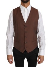 Dolce&Gabbana Men Brown Dress Vest Wool Blend Slim Fit Party Formal Waistcoat