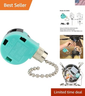 Compact 3-Speed Pull Chain Switch - Zing Ear ZE-268S6 for Ceiling Fans & More