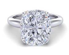 Platinum Plated Sterling Silver Engagement Ring With 5 CTW Cushion CZ - Size 6